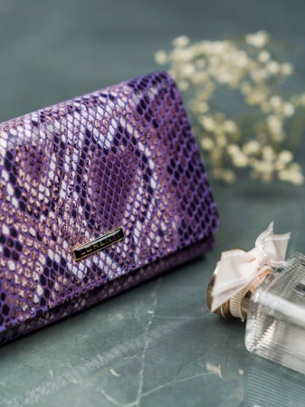 Portofel de lux pentru dama din piele naturala PORTG009 model sarpe, Lila [4]