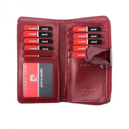 Portofel de lux pt. dama din piele naturala cu frunze Pierre Cardin PORT528 Bordo [4]