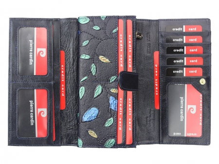 Portofel de lux pt. dama din piele naturala cu frunze Pierre Cardin PORT603 Negru [2]