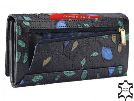 Portofel de lux pt. dama din piele naturala cu frunze Pierre Cardin PORT603 Negru [1]