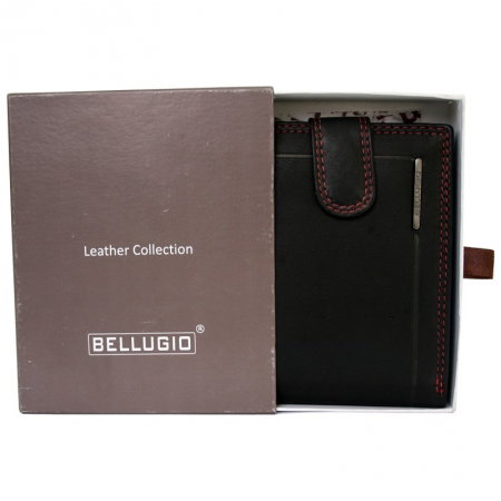 Portofel din piele naturala pentru barbati Bellugio PORM557 Negru cu Rosu [7]