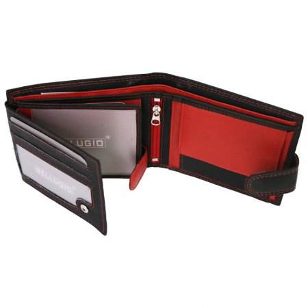 Portofel din piele naturala pentru barbati Bellugio PORM557 Negru cu Rosu [4]