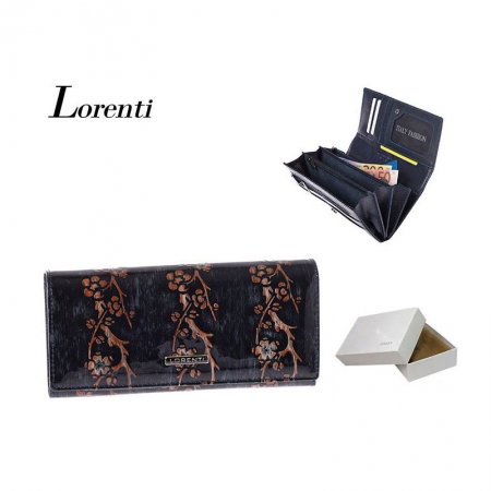 Portofel lux dama din piele naturala lacuita, maron, cu flori de cires Lorenti PORT622  [6]