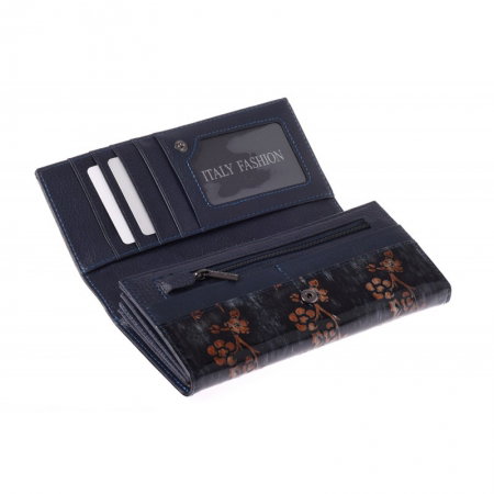 Portofel lux dama din piele naturala lacuita, maron, cu flori de cires Lorenti PORT622  [2]