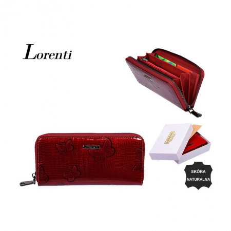 Portofel lux dama din piele naturala lacuita, rosu, cu fluturasi si fermoar Lorenti PORT624  [4]
