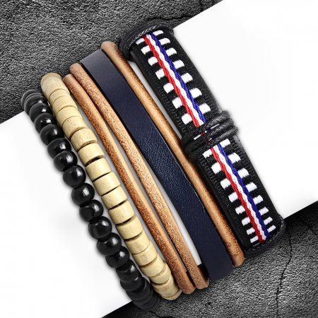 Set 4 bratari piele si margele lemn BSL3320 [1]