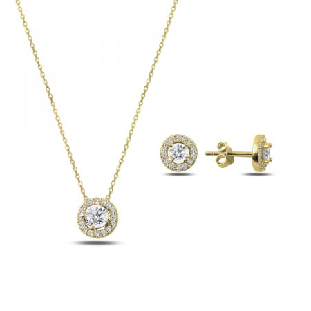 Set argint 925 aurit cu floricele si zirconii albe - Be Nature STU0028 [0]