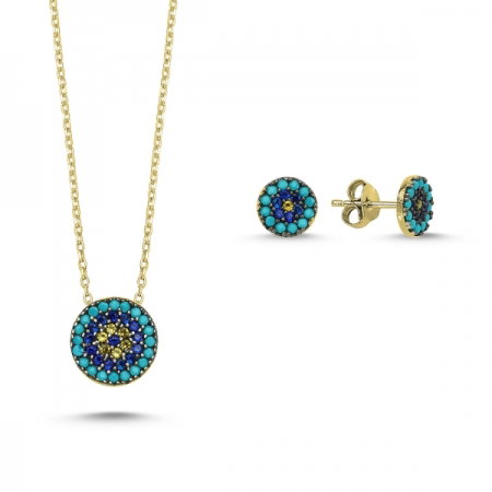 Set argint 925 aurit cu floricele si zirconii multicolore - Be Nature STU0026 [0]