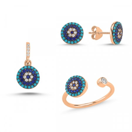 Set argint 925 placat cu aur roz cu floricele si zirconii multicolore - Be Nature STU0038 [0]