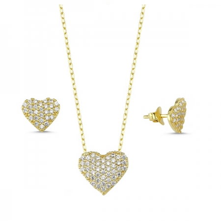 Set argint 925 aurit cu inimioare si zirconii albe - Be in Love STU0009 [0]