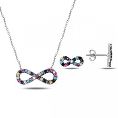 Set argint 925 rodinat cu simbolul infinit si zirconii multicolore - Infinite You STU0046 [0]