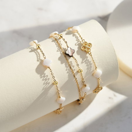 Set argint 925 colier si bratara placate cu aur 14K cu pandantive din sidef Trifoi cu Patru Foi [12]