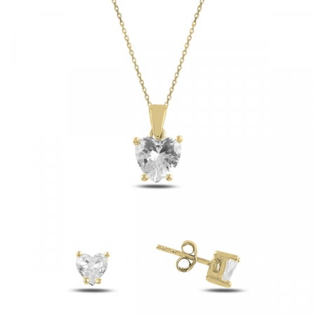 Set argint 925 colier si cercei cu inimioare si zirconii placat cu aur [0]