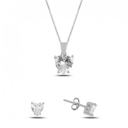 Set argint 925 colier si cercei cu inimioare si zirconii placat cu rodiu [0]
