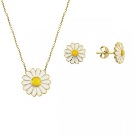 Set argint 925 colier si cercei cu margarete placat cu aur [0]