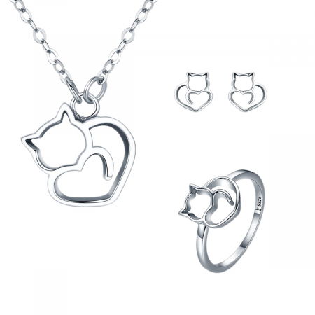 Set argint 925 cu pisicute iubitoare