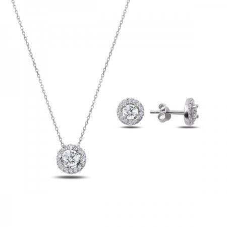 Set argint 925 rodiat cu floricele si zirconii albe - Be Nature STU0027 [0]