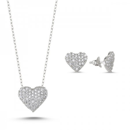 Set argint 925 rodiat cu inimioare zirconii albe - Be in Love STU0025 [0]