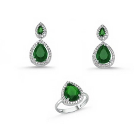 Set argint 925 rodiat cu zirconii albe si verzi - Be Elegant STU0030 [2]