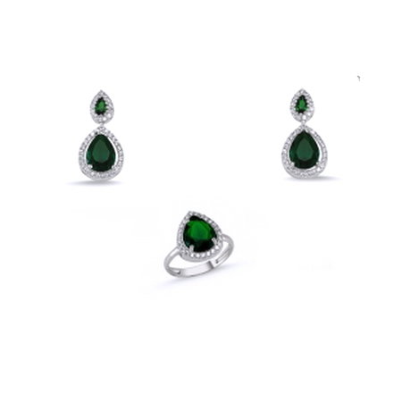 Set argint 925 rodiat cu zirconii albe si verzi - Be Elegant STU0030 [0]