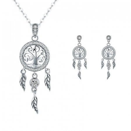 Set argint cercei si colier cu Dreamcatcher si Copacul Vietii [0]