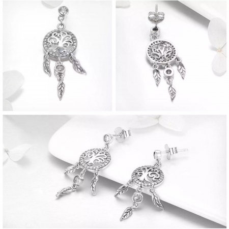 Set argint cercei si colier cu Dreamcatcher si Copacul Vietii [4]