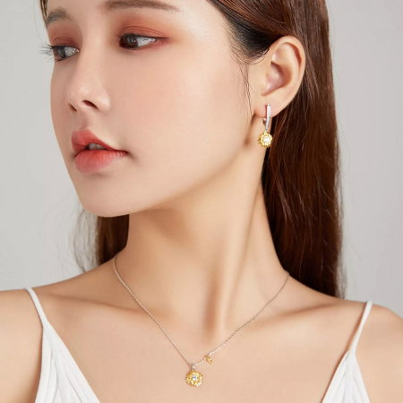 Set argint cercei si colier cu floarea soarelui [4]