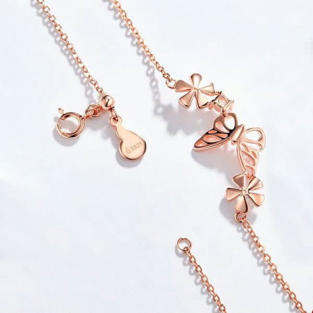 Set argint colier si cercei cu flori si fluturi [4]