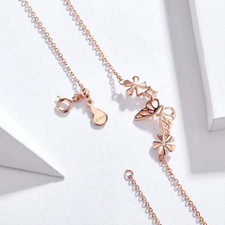 Set argint colier si cercei cu flori si fluturi [5]