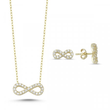 Set argint colier si cercei cu infinit si zirconii albe placat cu aur galben - STU0034 [0]