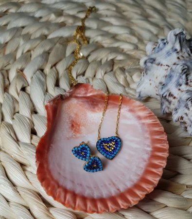 Set argint colier si cercei cu inima si zirconii multicolore placat cu aur galben - STU0036 [1]