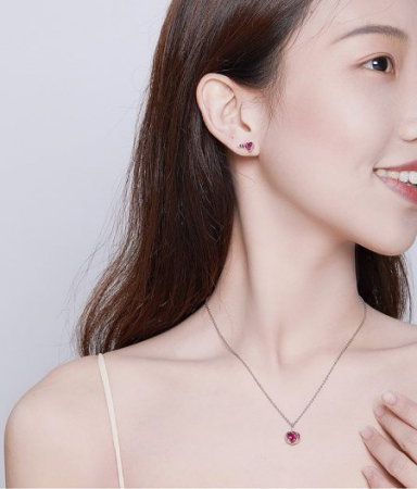 Set argint colier si cercei cu inimioare si aripi de inger protector [2]