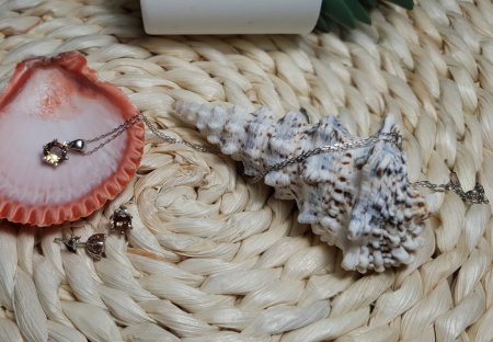Set argint colier si cercei cu pietre rotunde de zultanit, placat cu rodiu - STU0044 [1]