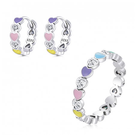 Set argint cu inimioare colorate [3]