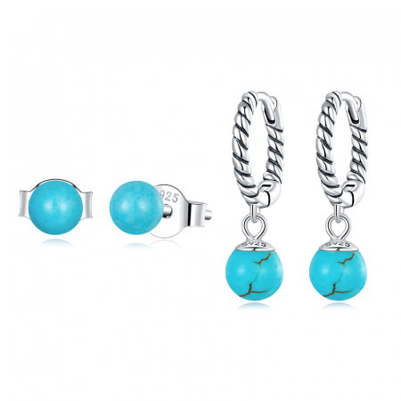 Set argint cu turcoaz