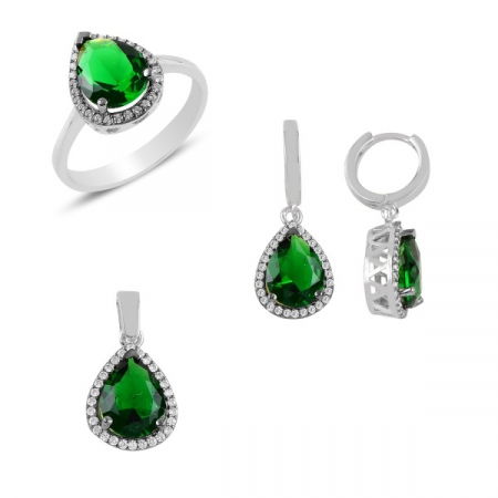 Set argint cu zirconii Emerald