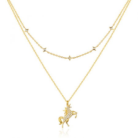 Set argint din doua coliere cu Unicorn si stele stralucitoare