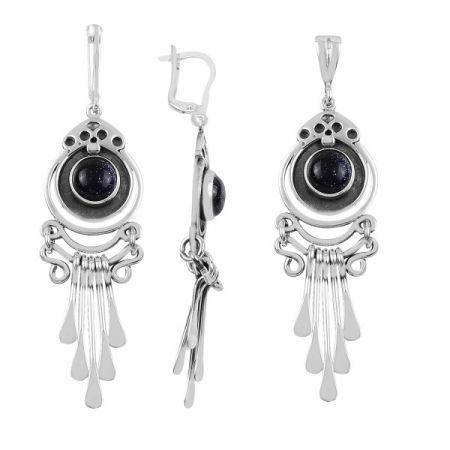 Set argint handmade Blue Goldstone