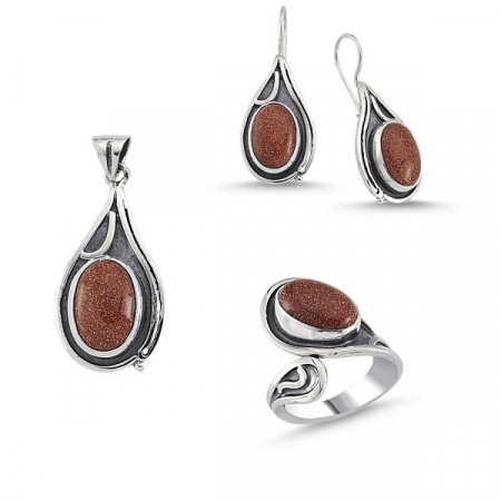 Set argint handmade cu Goldstone [0]