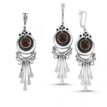 Set argint handmade de agat rosu