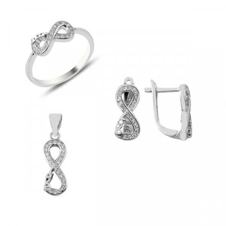 Set argint inel, cercei, pandant Love & Infinity
