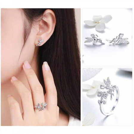 Set argint inel reglabil si cercei cu zane si zirconii colorate [2]