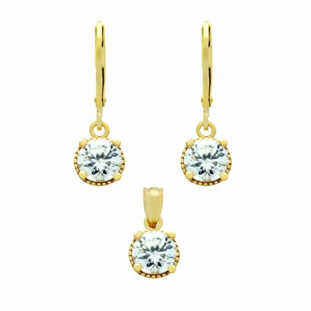 Set argint placat cu aur, cercei si pandantiv cu zirconii de 6,5 mm