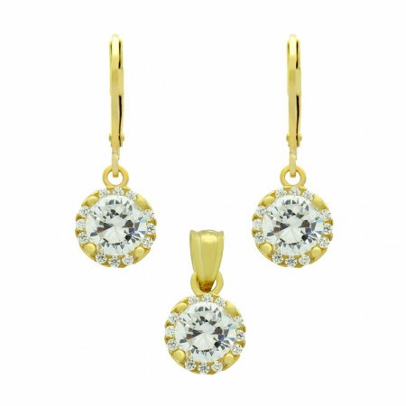 Set argint placat cu aur, cercei si pandantiv cu zirconii de 6,5 mm [0]