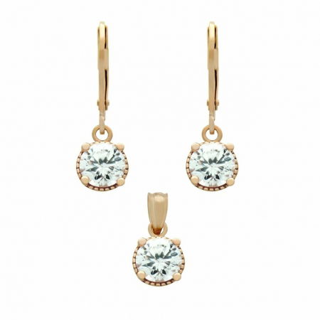 Set argint placat cu aur roz, cercei si pandantiv cu zirconii de 6,5 mm