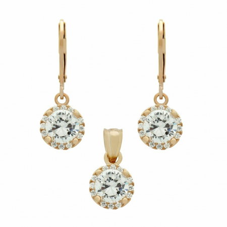 Set argint placat cu aur roz, cercei si pandantiv cu zirconii de 6,5 mm [0]