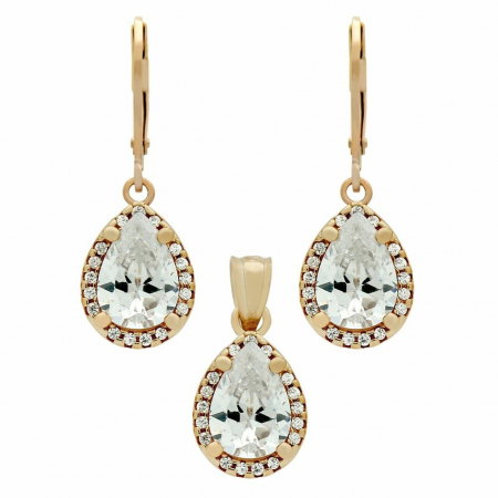 Set argint placat cu aur roz, cercei si pandantiv cu zirconii picatura de 10 mm [0]