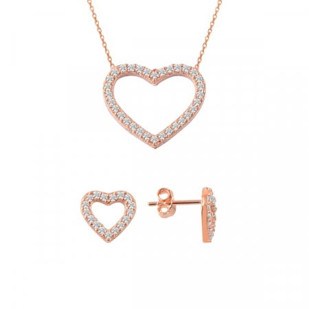 Set argint placat cu aur roz cu inimioare de cristale [0]