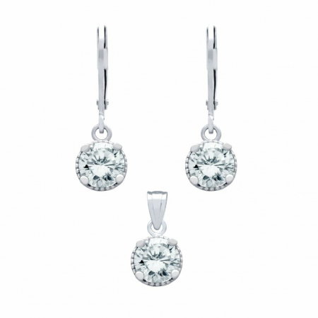 Set argint placat cu rodiu, cercei si pandantiv cu zirconii de 6,5mm [0]