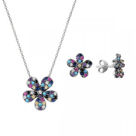 Set argint placat cu rodiu cu flori de cristale [0]
